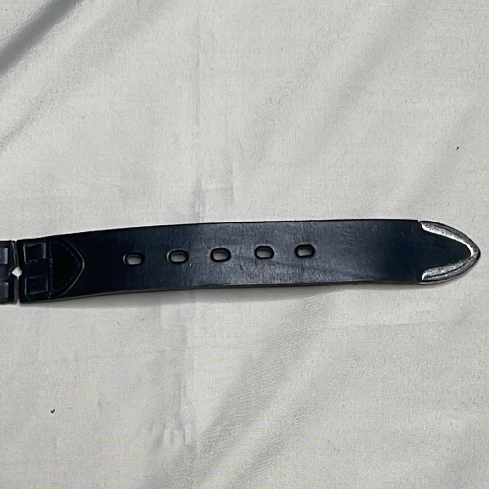 Men's Genuine Leather Belt with Silver Buckle - Picture 3 of 4